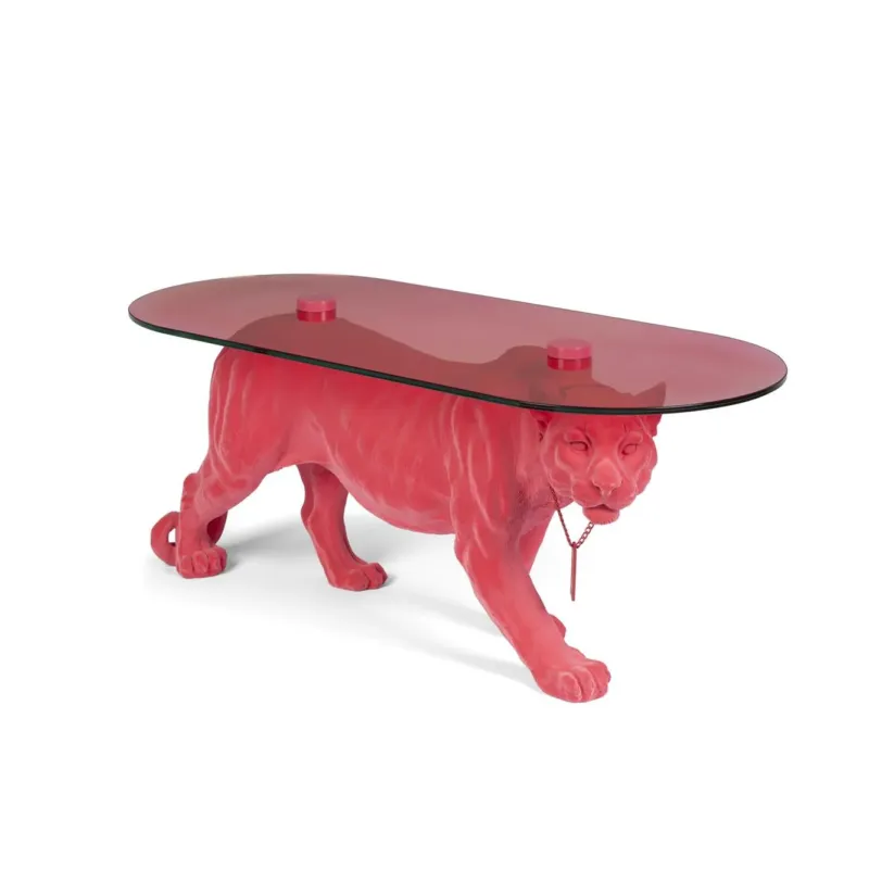 Bold Monkey Dope As Hell Salontafel Roze – Panter Design met Glazen Blad Direct Beschikbaar