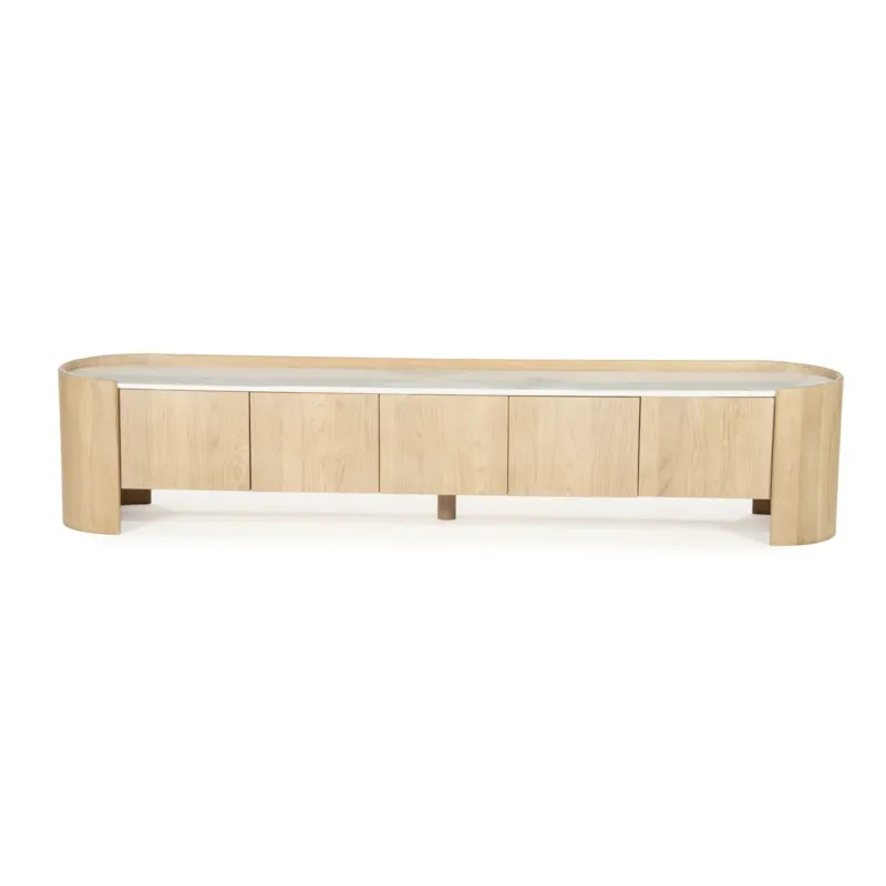TV meubel Don – eikenhout, eikenfineer & marmer naturel 240cm Nieuw
