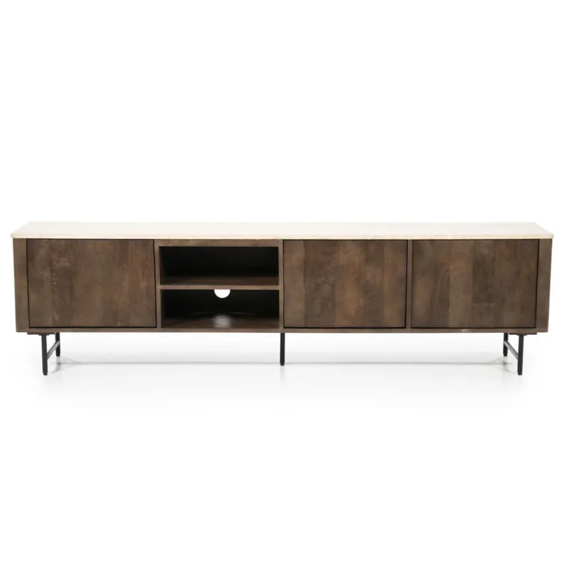 TV meubel Lio – mangohout & travertin beige 3 deuren 200cm Gecertificeerd