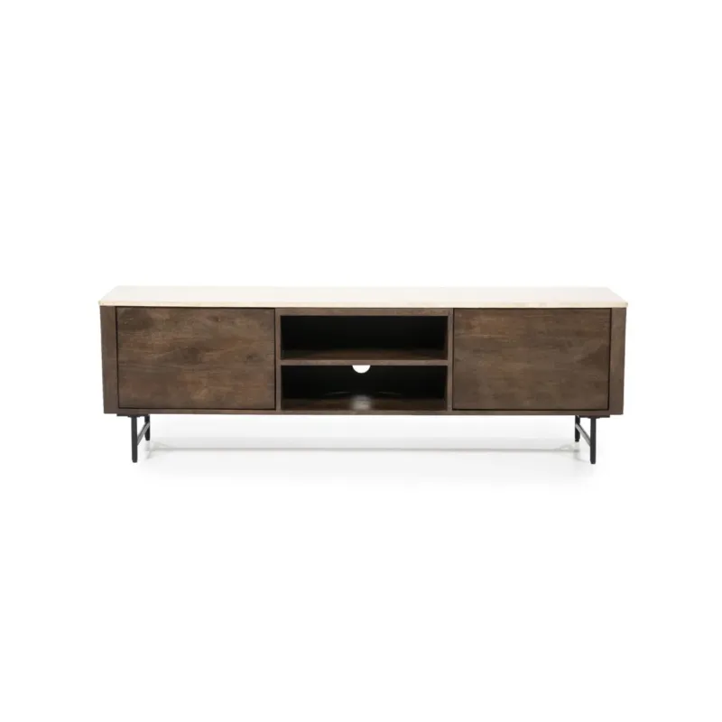TV meubel Lio – mangohout & travertin beige 2 deuren 170cm Voordeelprijs