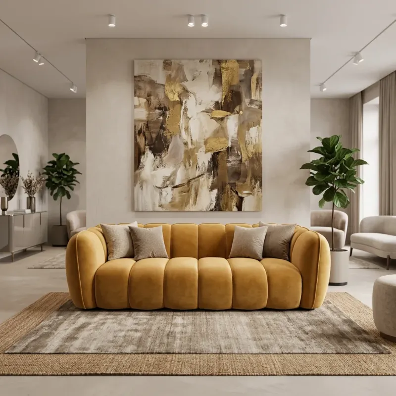 Fabrieksprijs Mosterdgele Velours 3-Zits Bank 220 cm – Sofa LENA