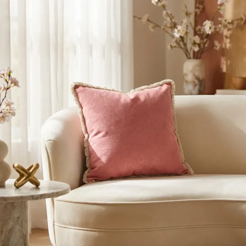 Betaalbaar Lente Sierkussen 45x45 cm – Sugar Pink met Franjerand