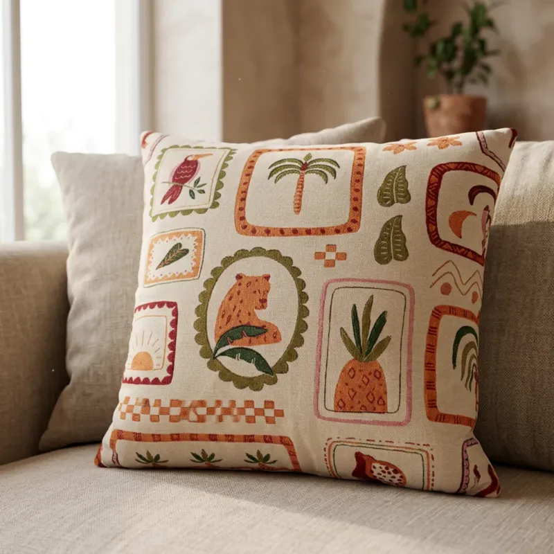 Tropische lente Leopard Sierkussen 45x45 cm – Bohemian Jungle Design Bestel Nu