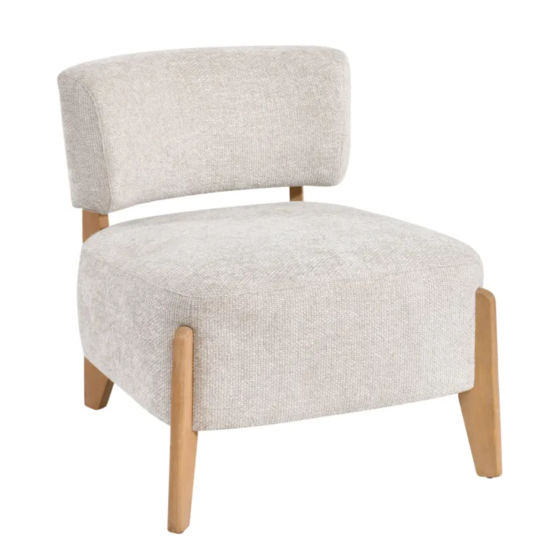 Beperkt Aanbod Vale Fauteuil – Moderne Stoffen Fauteuil met Rubberwood Poten Cream