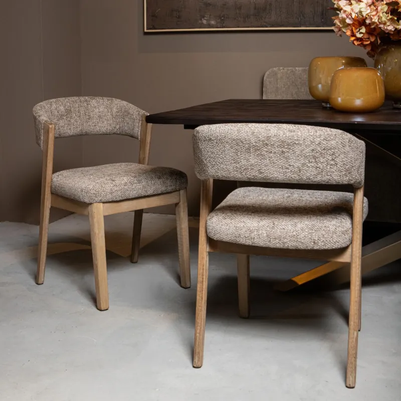 Kael Eetkamerstoel – Stoffen Stoel met Rubberwood Poten Taupe Bestseller