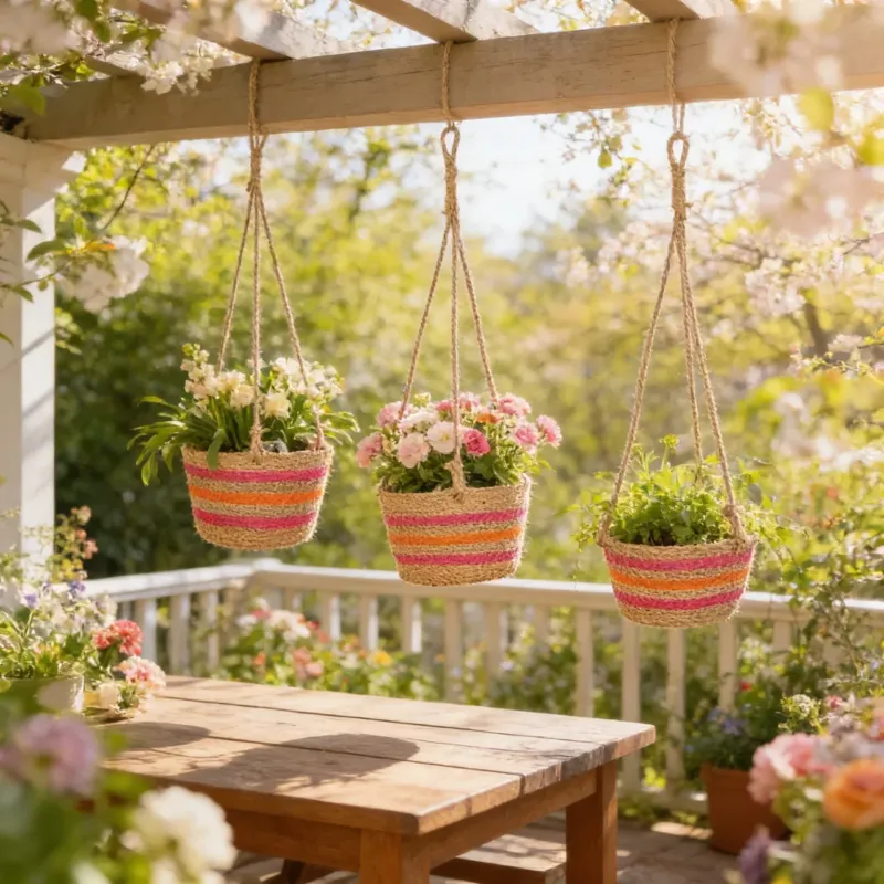 Kleurrijke Hangmand voor Planten – Gevlochten Plantenhanger Set Fabrieksprijs