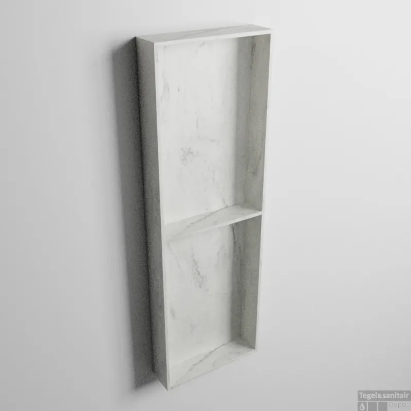 Gereduceerde Prijs MONDIAZ EASY Nis 59,5x29,5cm in solid surface kleur Opalo. 3 vakken geschikt voor in- of opbouw