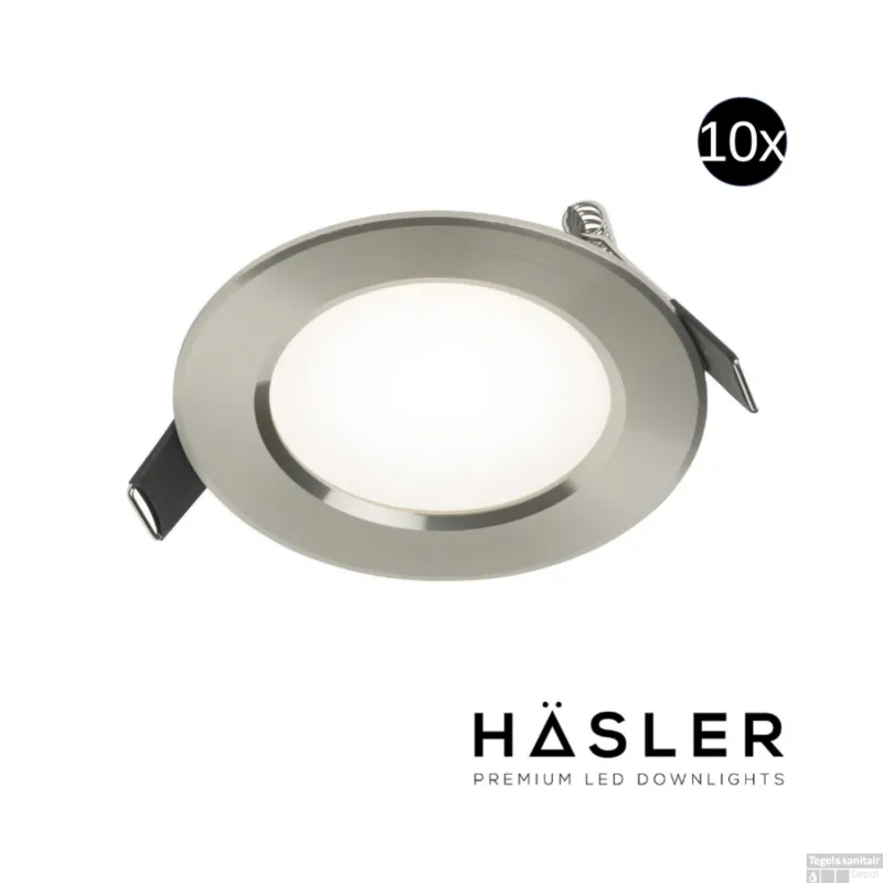 Hoge Kwaliteit Inbouwspot Häsler Comarruga Incl. Fase Aansnijding Dimbaar 9.2 cm 4 Watt Helder Wit RVS Set 10x