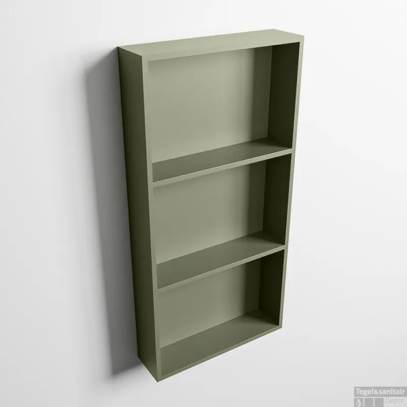 Beperkte Voorraad MONDIAZ EASY Nis 59,5x29,5cm in solid surface kleur Army Army. 3 vakken geschikt voor in- of opbouw
