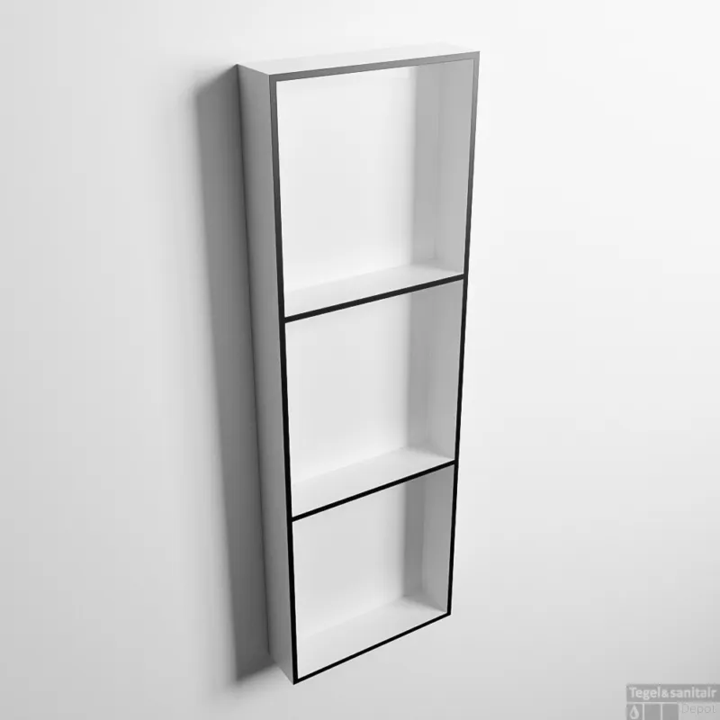 Snelle Levering MONDIAZ EASY Nis 89,5x29,5cm in solid surface kleur Urban Talc. 3 vakken geschikt voor in- of opbouw