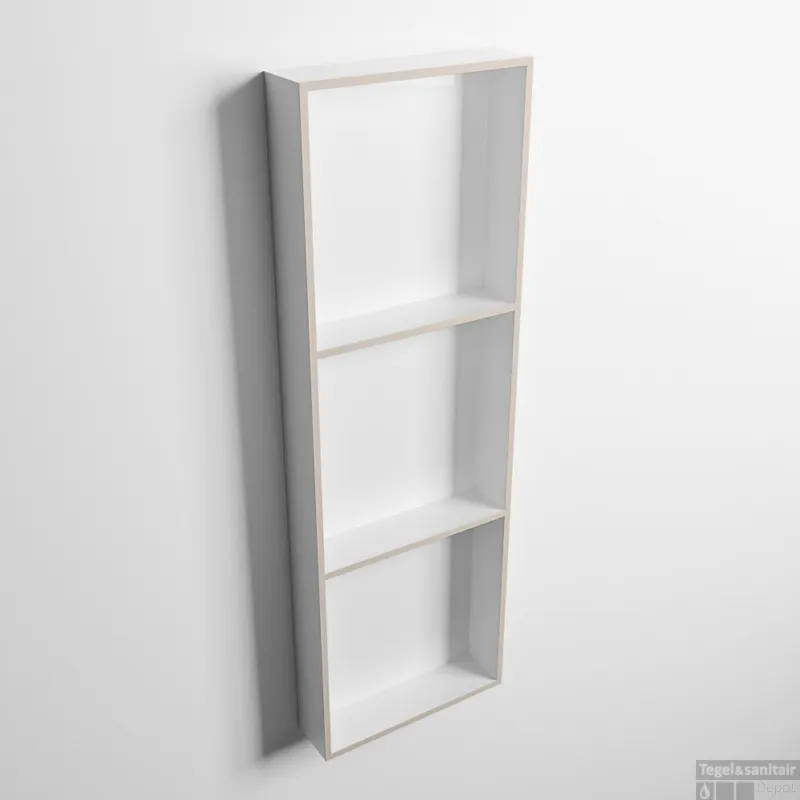 Beperkt Aanbod MONDIAZ EASY Nis 89,5x29,5cm in solid surface kleur Linen Talc. 3 vakken geschikt voor in- of opbouw