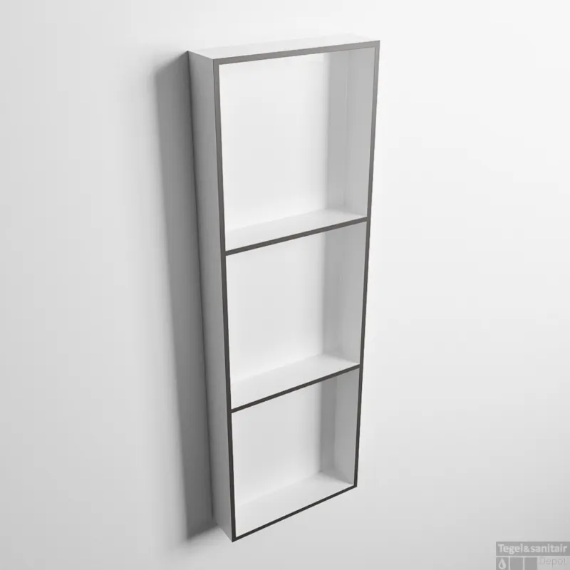 Superprijs MONDIAZ EASY Nis 89,5x29,5cm in solid surface kleur DarkGrey Talc. 3 vakken geschikt voor in- of opbouw