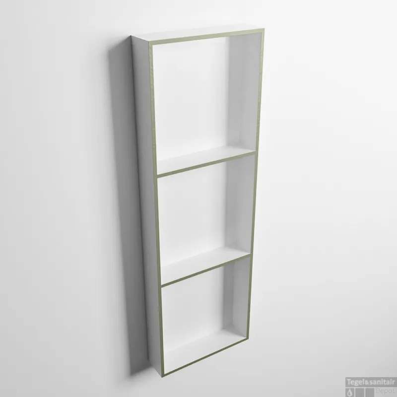 Gecertificeerd MONDIAZ EASY Nis 89,5x29,5cm in solid surface kleur Army Talc. 3 vakken geschikt voor in- of opbouw