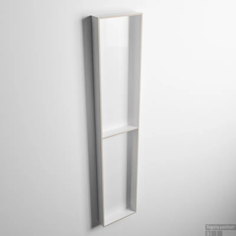 Merkproduct MONDIAZ EASY Nis 89,5x29,5cm in solid surface kleur Linen Talc. 2 vakken geschikt voor in- of opbouw