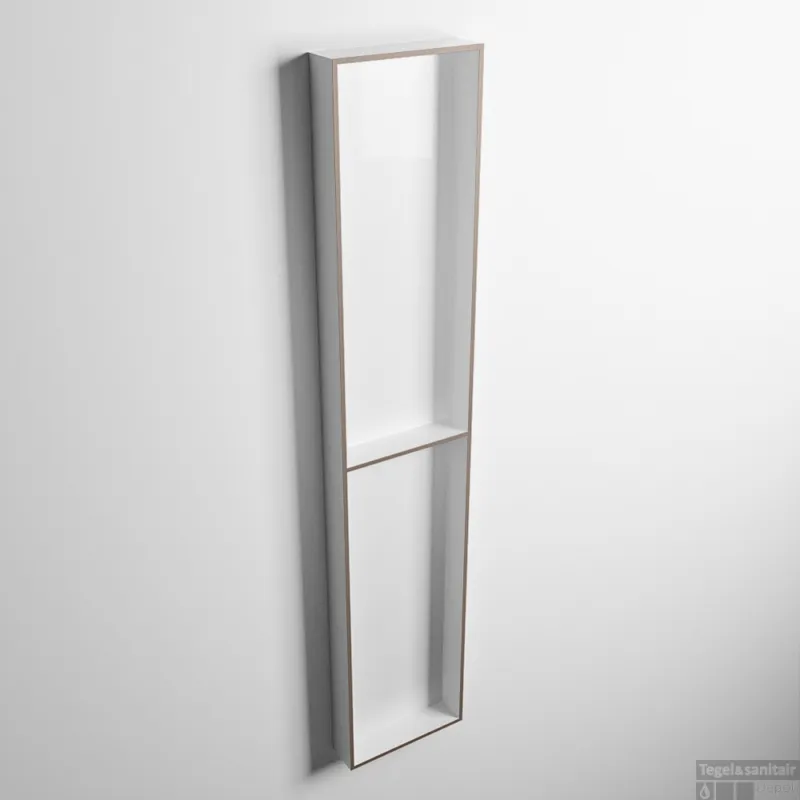 Tijdelijk Beschikbaar MONDIAZ EASY Nis 89,5x29,5cm in solid surface kleur Smoke Talc. 2 vakken geschikt voor in- of opbouw