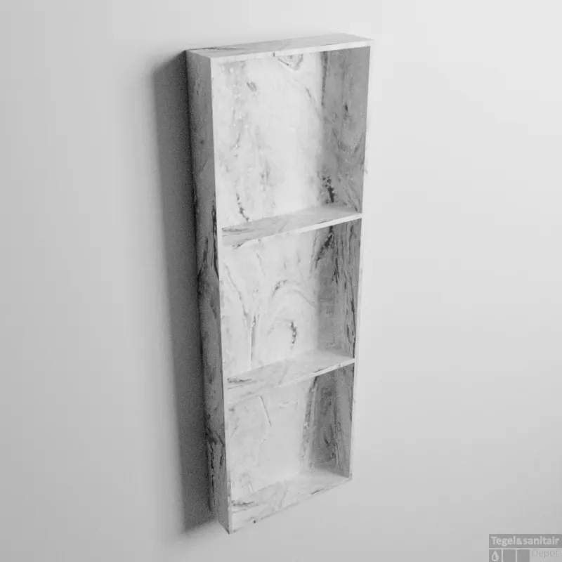 Laatste Kans MONDIAZ EASY Nis 89,5x29,5cm in solid surface kleur Glace. 3 vakken geschikt voor in- of opbouw