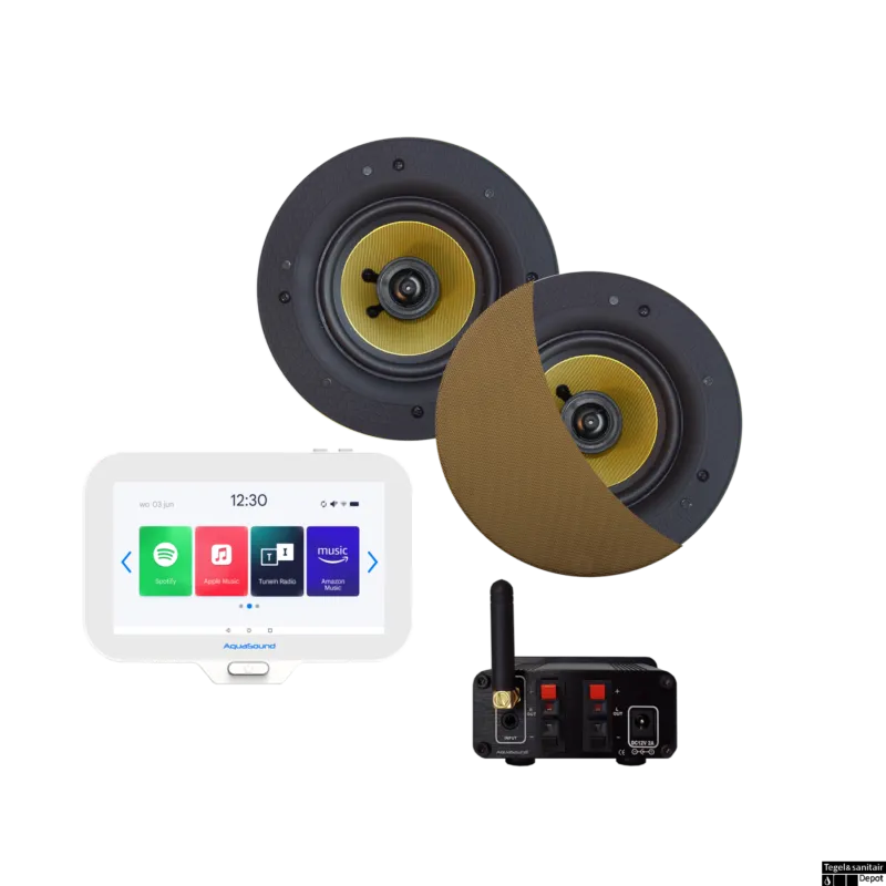 Rechtstreeks Van De Fabrikant Connect Badkamerradio Aquasound N-Joy Controller (Ipx7) + Wand Lader + Samba Speakerset Bluetooth / 50 Watt / 230V/12V Bronze