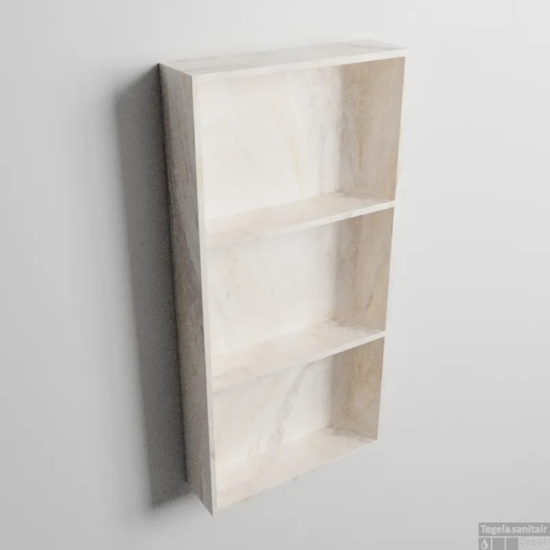 Laatste Versie MONDIAZ EASY Nis 149,5x29,5cm in solid surface kleur Ostra. 2 vakken geschikt voor in- of opbouw