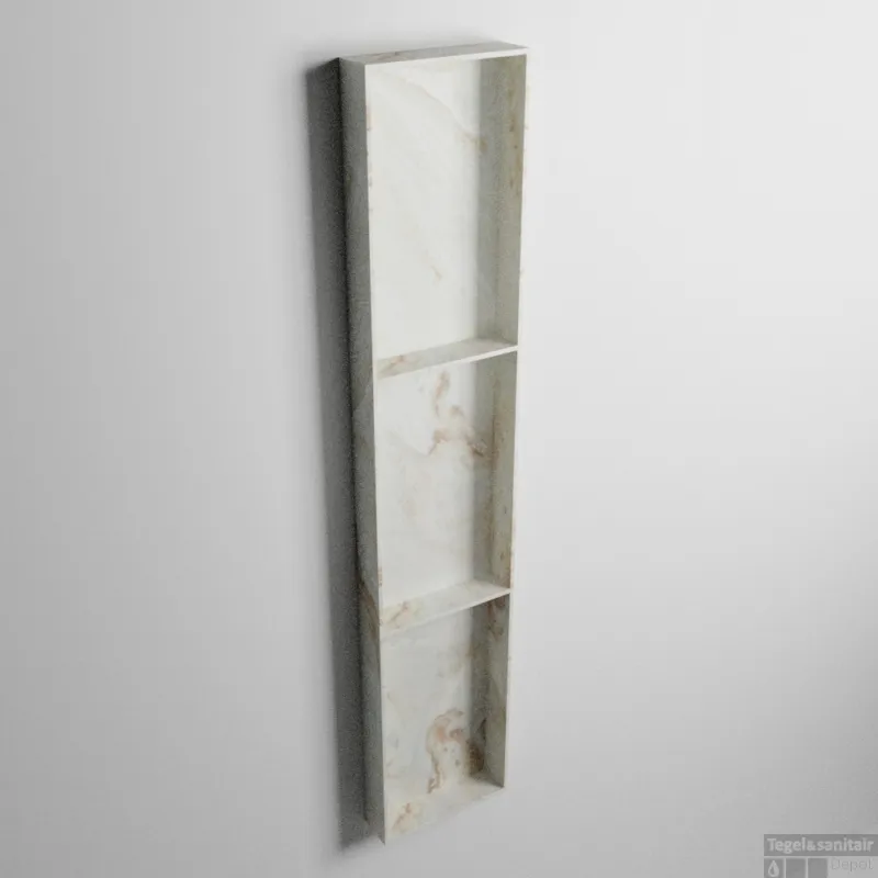Fabrieksprijs MONDIAZ EASY Nis 149,5x29,5cm in solid surface kleur Frappe. 3 vakken geschikt voor in- of opbouw