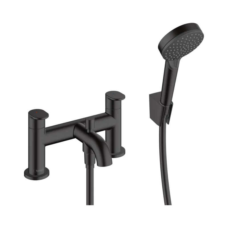 Meest Verkocht Badrandmengkraan Met Stopkraan En Handdouche HansGrohe Vernis Blend 2-gats Mat Zwart