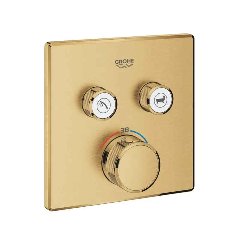 Inbouwkraan Grohe Grohtherm Smart Control Thermostaatkraan met 3-weg Omstelling Vierkant Cool Sunrise Geborsteld Gereduceerde Prijs