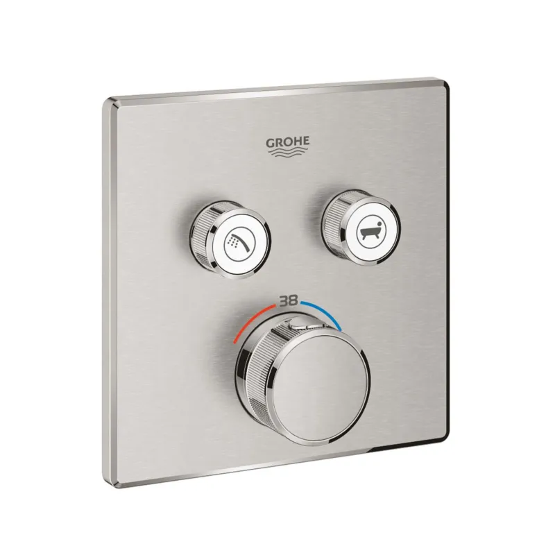 Inbouwkraan Grohe Grohtherm Smart Control Thermostaatkraan met 3-weg Omstelling Vierkant Supersteel Premium