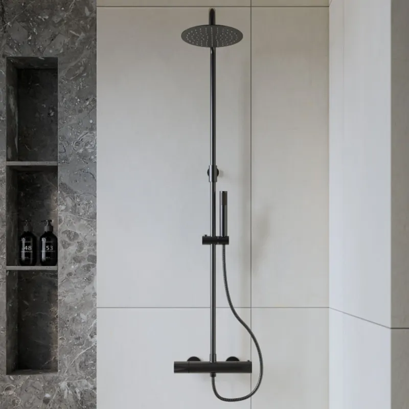 Opbouw Regendouche Set Aqua Splash Colorato Thermostatisch Hoofddouche 20 cm Rond Gunmetal Gereduceerde Prijs