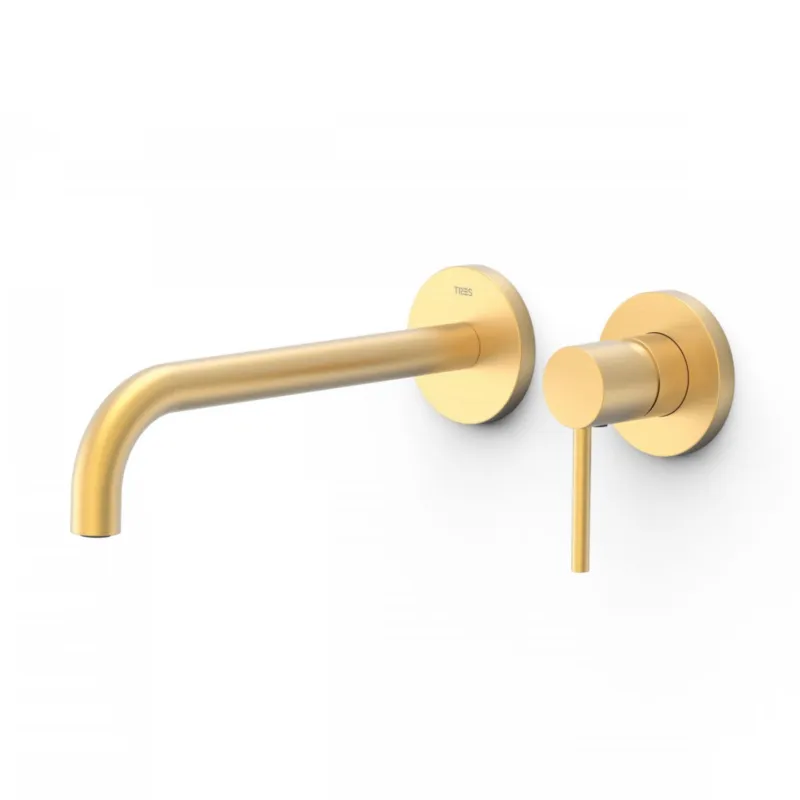 Wastafelmengkraan Inbouw Tres Study Exclusive 2-Gats Gebogen Uitloop 24 cm en Hendel Mat Goud Dagaanbieding