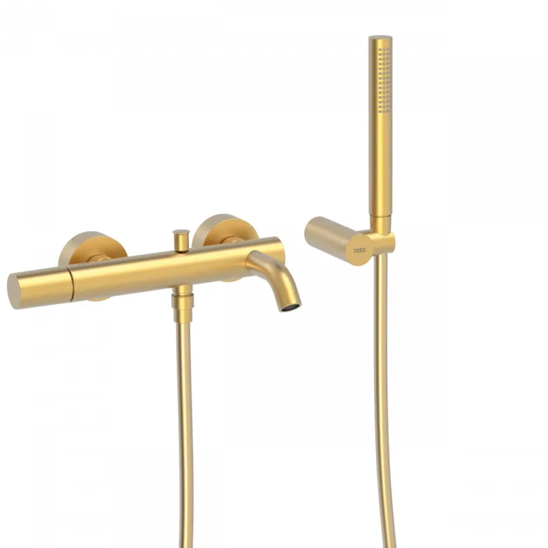 Badmengkraan Tres Study Exclusive Rond met Omstel en Handdoucheset met Staafhanddouche Mat Goud Nu Kopen