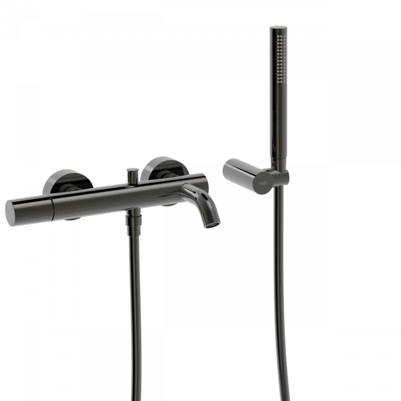 Badmengkraan Tres Study Exclusive Rond met Omstel en Handdoucheset met Staafhanddouche Metallic Zwart Veilige Betaling