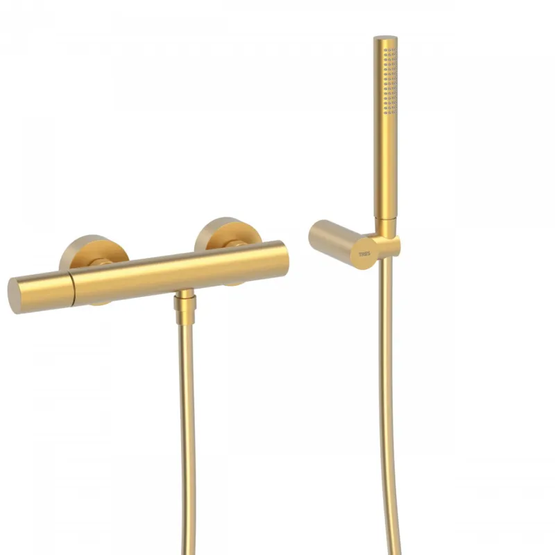 Douchemengkraan Tres Study Exclusive Rond 29 cm met Staafhanddouche Mat Goud Finale Uitverkoop