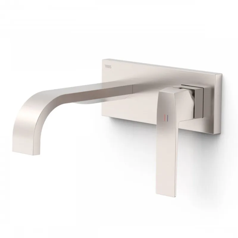 Wastafelmengkraan Inbouw Tres Slim Exclusive Gebogen Uitloop en Lange Hendel RVS Bestseller