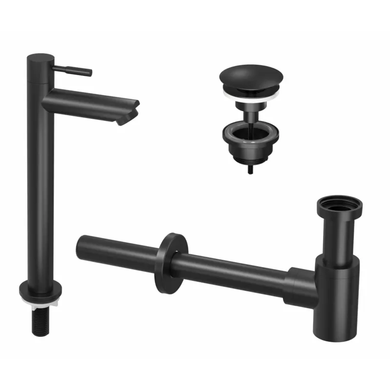 Fonteinkraanset INK Hoog Model Inclusief Waste en Design Sifon Mat Zwart Seizoensaanbieding