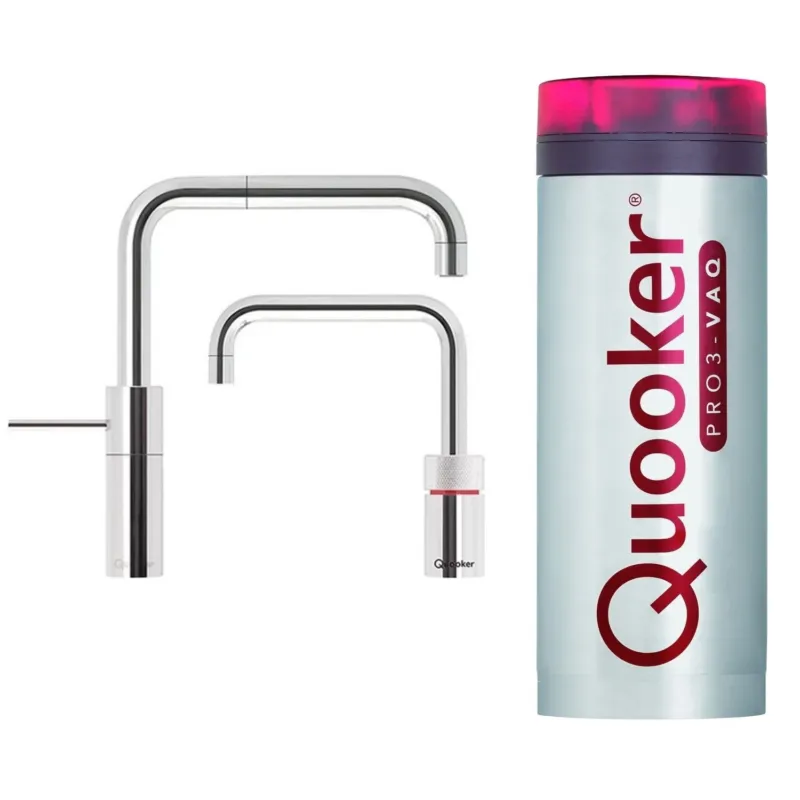 Quooker Nordic Square Twintaps met PRO3 VAQ-E Boiler RVS Seizoensaanbieding