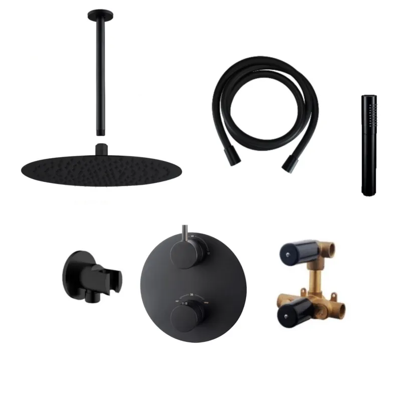 Meest Verkocht Wiesbaden Inbouw Regendouche Set Caral Rond Plafonduitloop Mat Zwart PVD Coating
