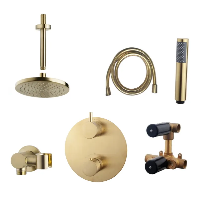 Wiesbaden Inbouw Regendouche Set Caral Rond Plafonduitloop Geborsteld Messing Goud PVD Coating Superprijs