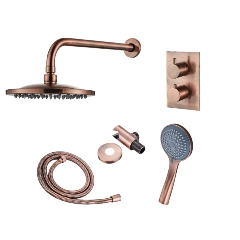 Inbouw Regendouche Set Boss & Wessing Copper met Wanduitloop en 3 Standen Handdouche Geborsteld Koper 20 cm Beste Prijs