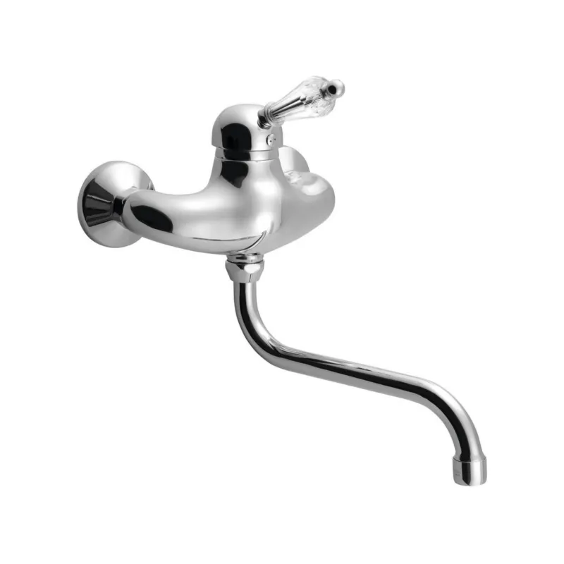 Badmengkraan Sapho Kirké 1-hendel Kristal Retro Uitloop Gebogen 20 cm Chroom Actieprijs