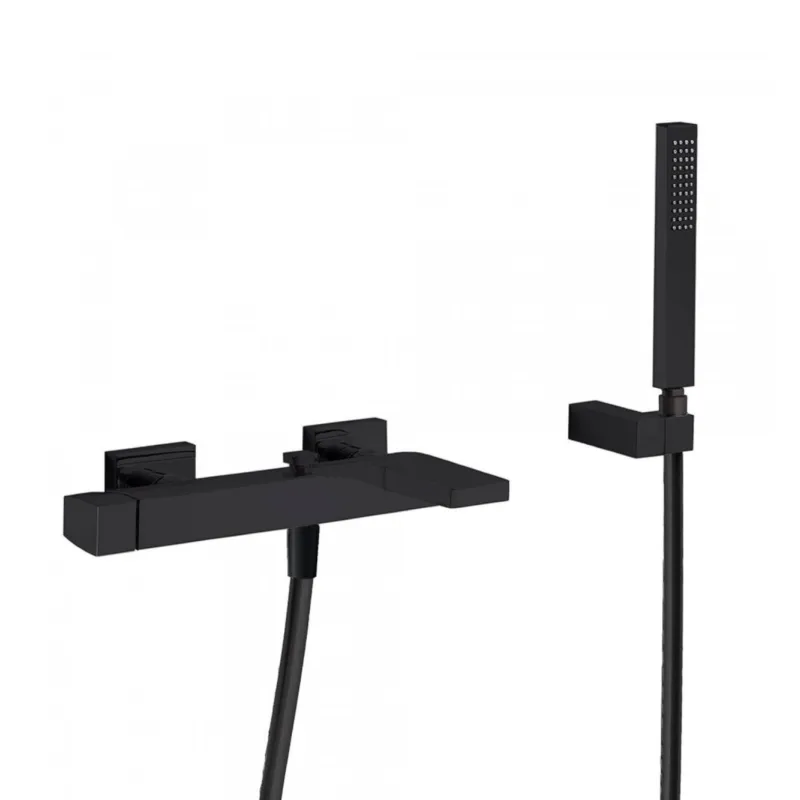Veilige Betaling Bad Thermostaatkraan Tres Slim met Handdouche 26.5x16.1 cm Vierkant Mat Zwart