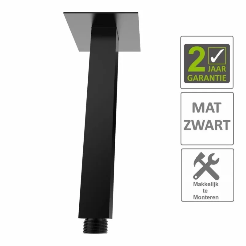 AQS Douche-Arm Luxe Vierkant Plafondbevestiging 30 cm Mat Zwart Tijdelijk Beschikbaar