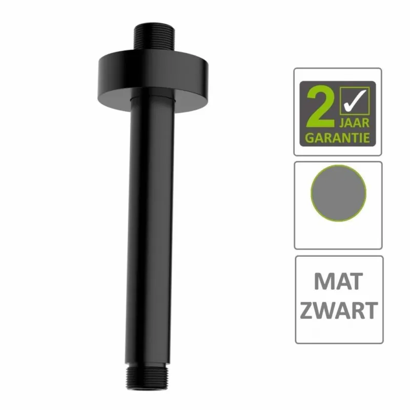AQS Douche-Arm Luxe Rond Plafondbevestiging 30 cm Mat Zwart Weekendaanbieding