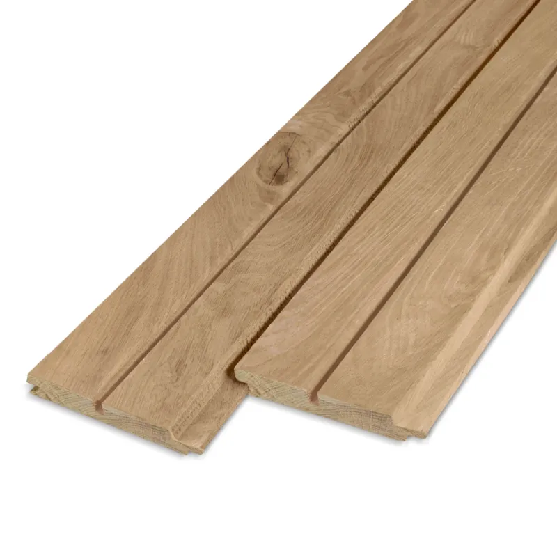 Shop Nu eiken - rabat - KD Eiken dubbel blokprofiel (50/50) (mes en groef) - 21x115 mm - geschaafd - blokprofiel (T&G) - eikenhout KD 8-12% - Eiken dubbel blokprofiel (50/50) (mes en groef ) - 21x115 mm - geschaafd: 320 cm