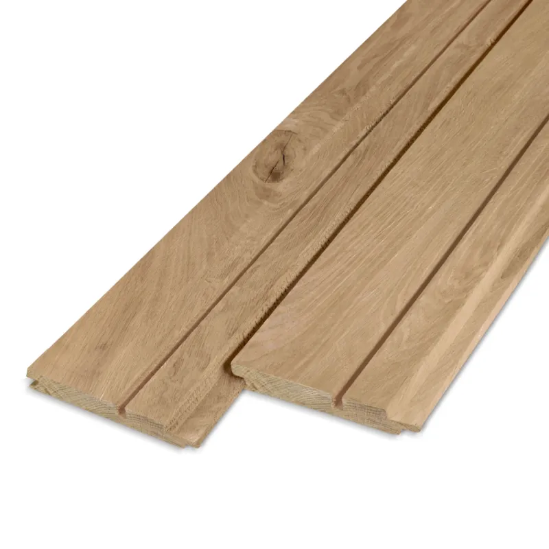 Snelle Levering eiken - rabat - KD Eiken dubbel blokprofiel (70/30) (mes en groef) - 21x115 mm - geschaafd - blokprofiel (T&G) - eikenhout KD 8-12% - Eiken dubbel blokprofiel (70/30) (mes en groef ) - 21x115 mm - geschaafd: 320 cm