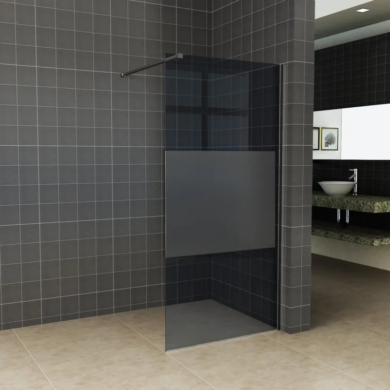 Goedkoop AQS Inloopdouche Pro Line Rookglas met Middenband 8mm Nano Coating Mat Zwart Profiel en Stang (ALLE MATEN)