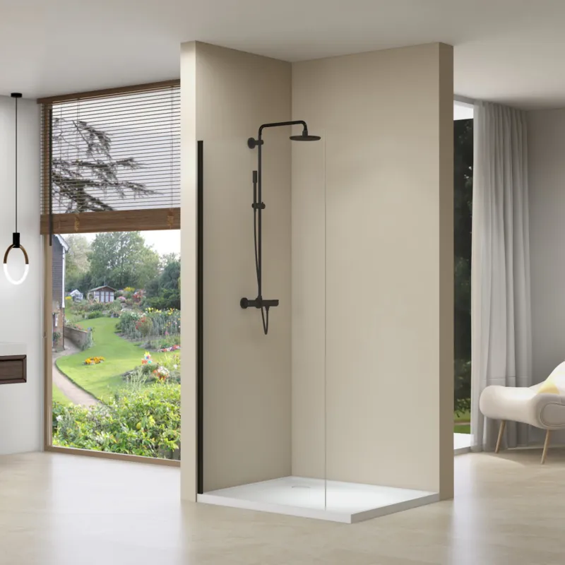 Inloopdouche Van Rijn ST01 Zonder Stabilisatiestang 60x200 cm Helder Glas 8 mm Mat Zwart Nieuw