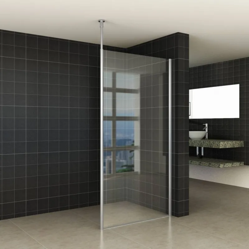 Douchewand met Verticale Stabilisatiestang 10mm NANO Coating (50 t/m 130 cm) Op = Op