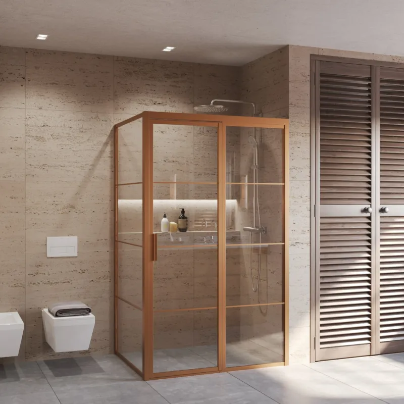 Goedkoop BWS Nisdeur Frame Voor Douchecabine 90x200 cm 8 mm NANO Glas Geborsteld Brons Koper