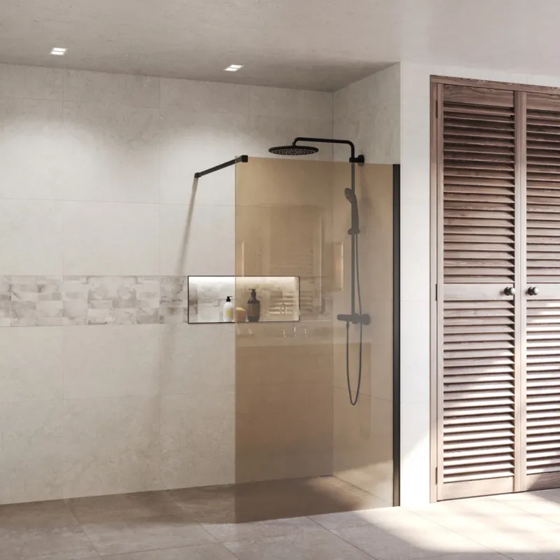 Weekendaanbieding BWS Inloopdouche Pro Line Brons Glas 200 cm 8mm Nano Coating Mat Zwart Profiel en Stang (Alle Maten)