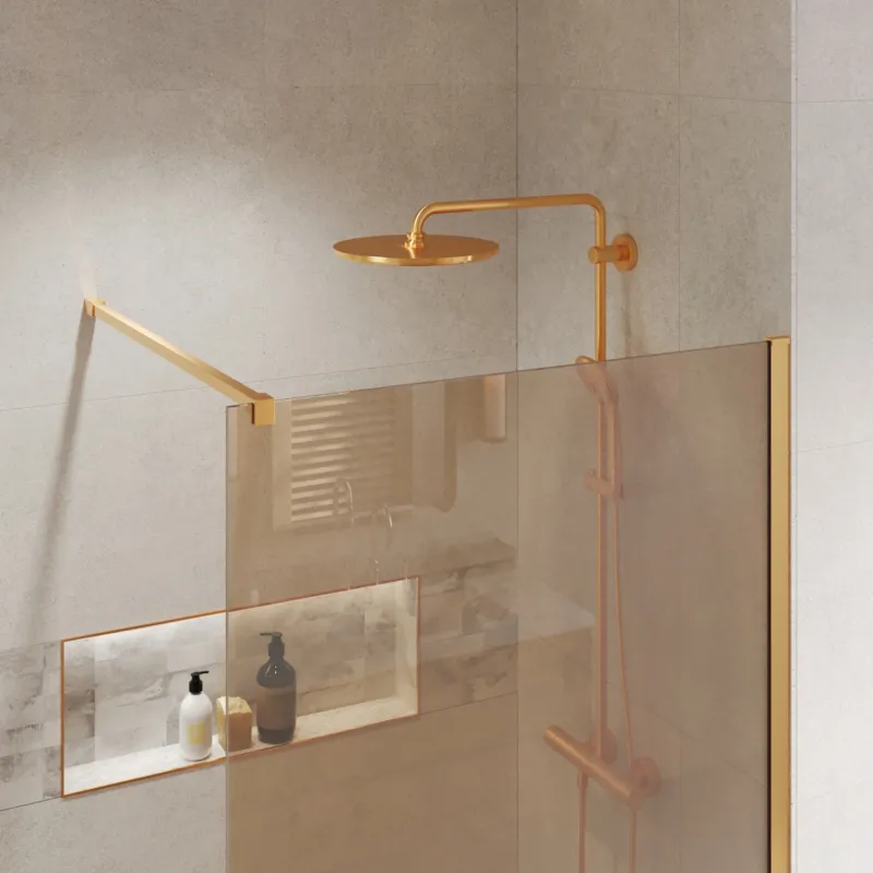 Rechtstreeks Van De Fabrikant BWS Inloopdouche Pro Line Brons Glas 200 cm 8mm Nano Coating Goud Profiel en Stang (Alle Maten)