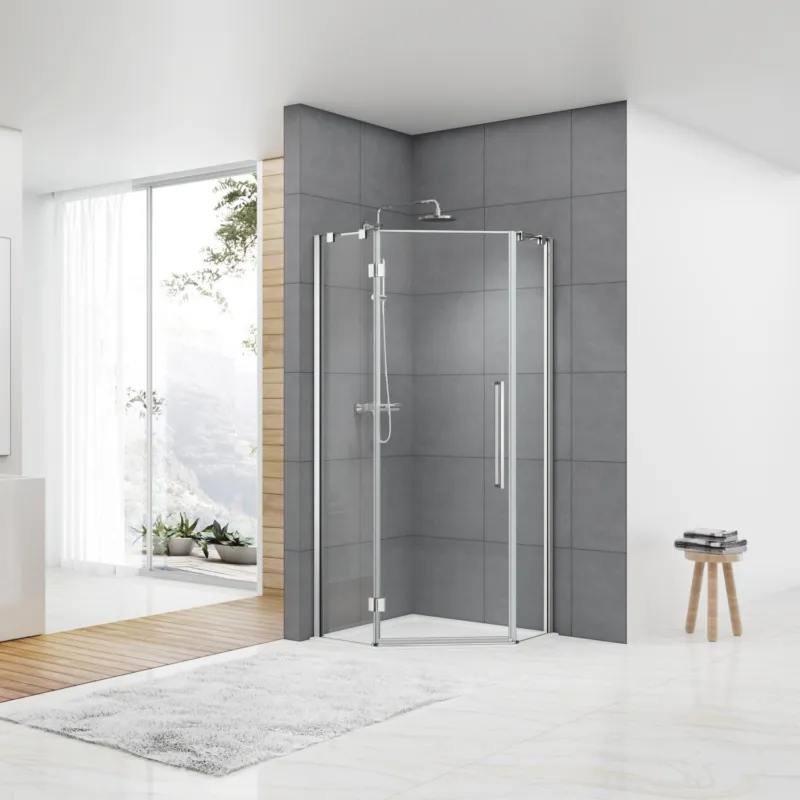 Douchecabine Van Rijn ST05 Vijfhoek 90x200 cm 8 mm Helder Glas Aluminium Chroom Merkproduct